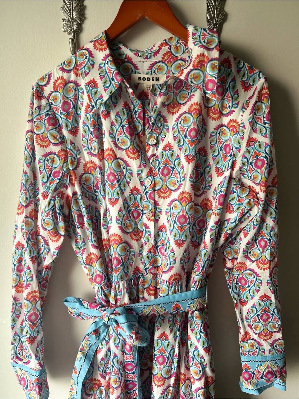 BODEN Flo Cotton Midi Shirt Dress Paisley Floral Belted NWT 10 Regular - Picture 8 of 10